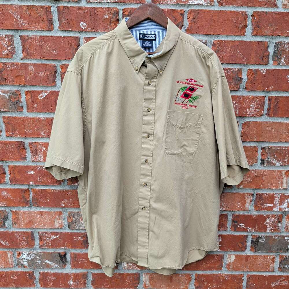 La Loving Button Down Shirt Mens XXL Khaki Dow Hurricane Squad 2001 Workwear